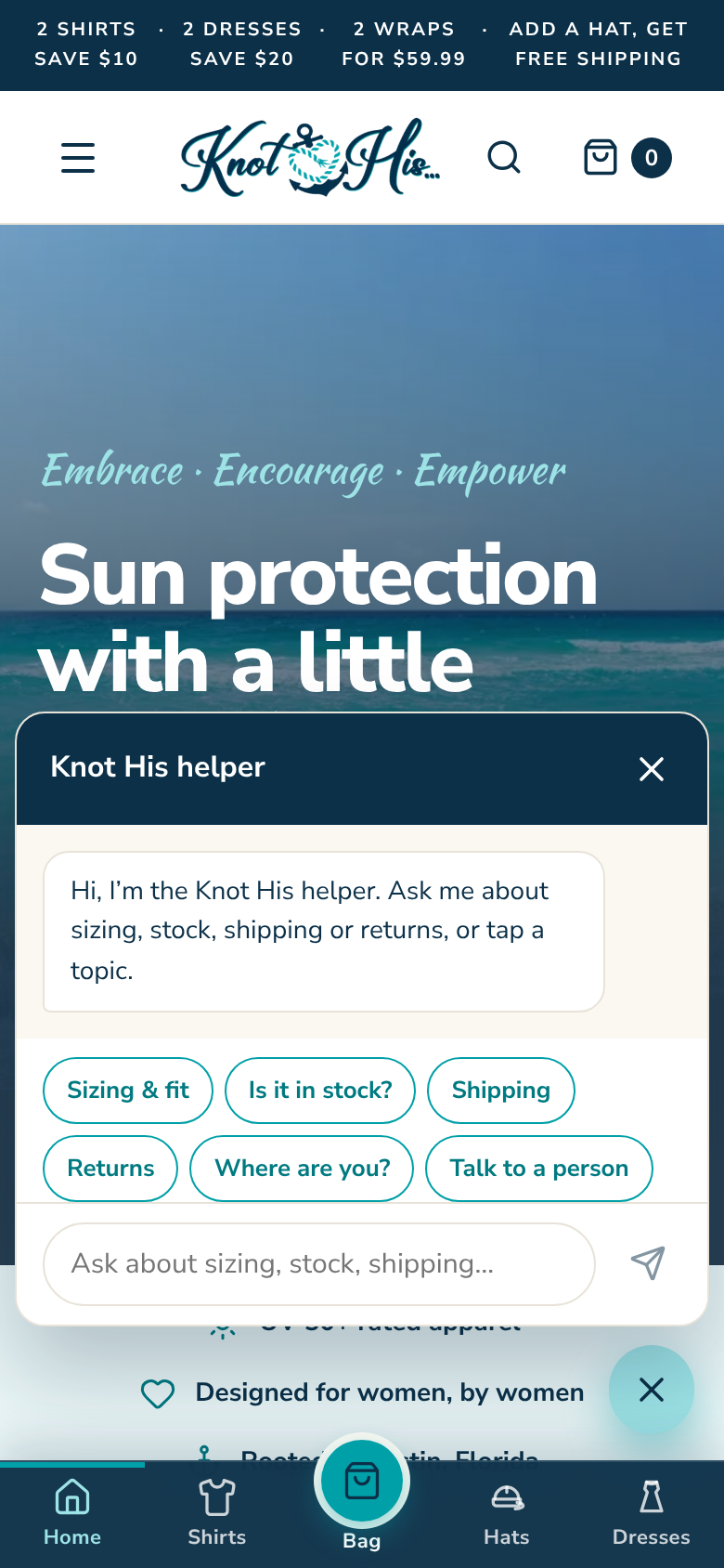The Knot His shopping helper with quick topics and a talk-to-a-person option